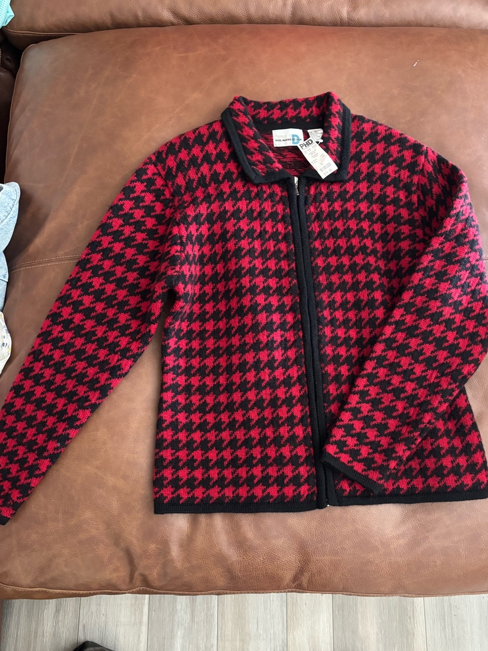 vintage 1990s Paul Harris Design (PHD) full-zip houndstooth cardigan